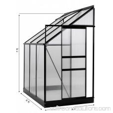Ogrow Aluminium Lean-To Greenhouse 25 Sq. Ft. With Sliding Door And Roof Vent, 6' x 4' x 7' 563016357